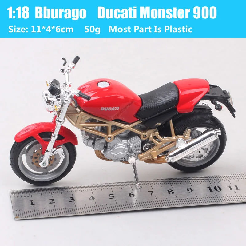 Bburago-Diecast brinquedo modelo de motocicleta para crianças, Ducati Monster 900, veículo moto bike miniaturas vermelhas, passatempo, presente para