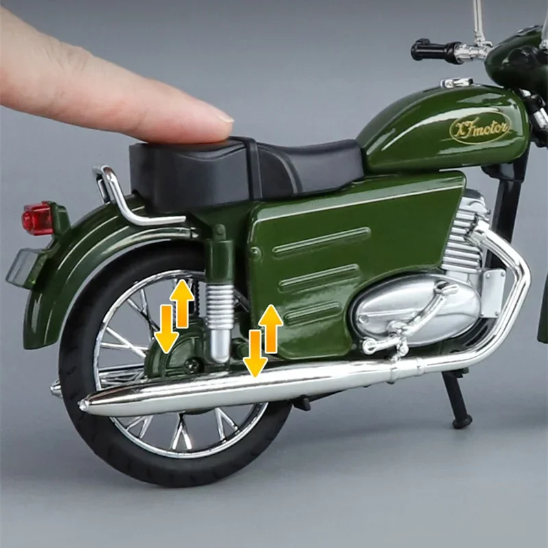 1/10 JAWA 250 Alloy Retro รถจักรยานยนต์รุ่น Diecast Metal Street รถจักรยานยนต์คลาสสิกรุ่นจําลองเสียงและแสงของเล่นเด็กของขวัญ