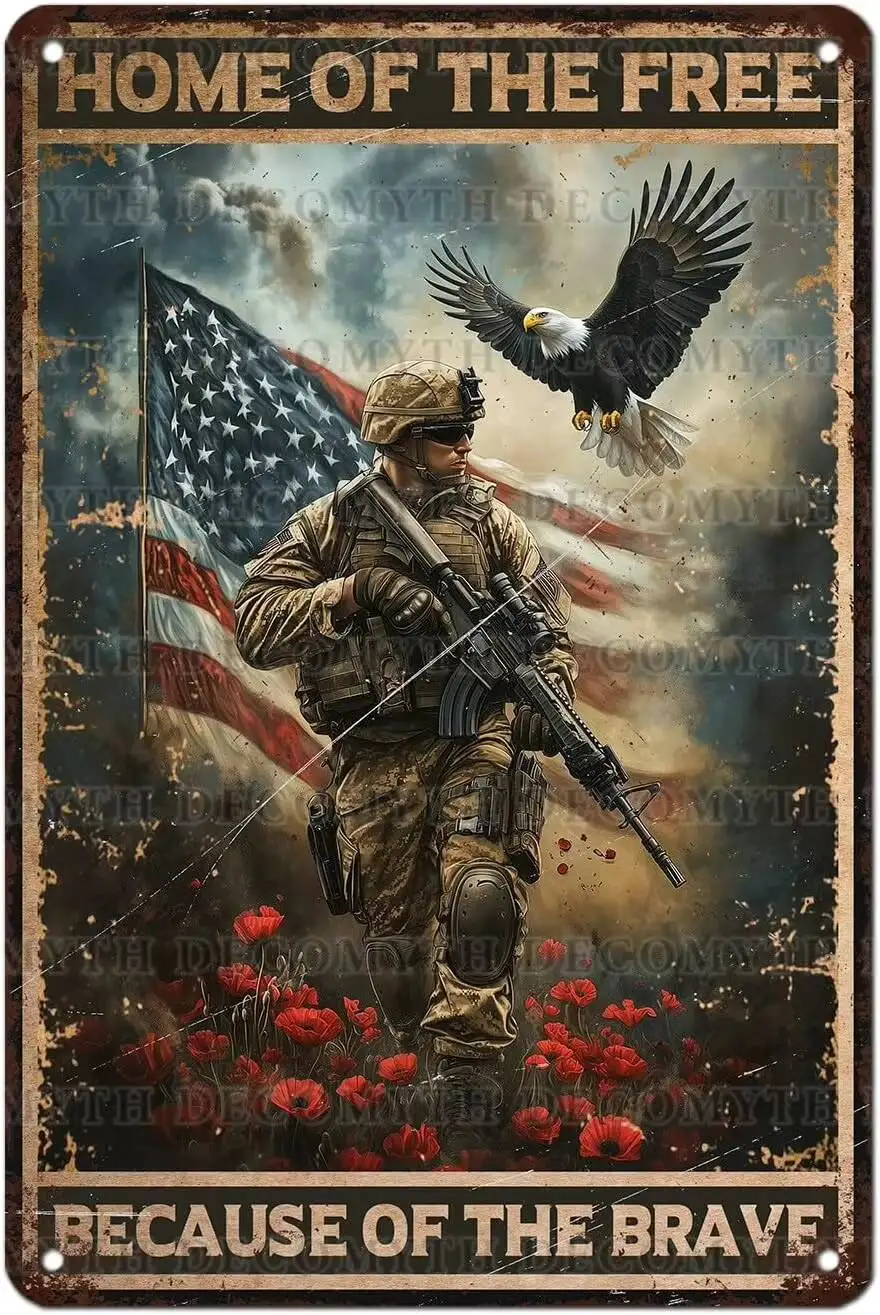 Vintage Army Tin Sign Home Free Because Of The Brave Retro Wall Decor Nostalgic Art Funny Rustic Metal Poster Garage Store Cafe