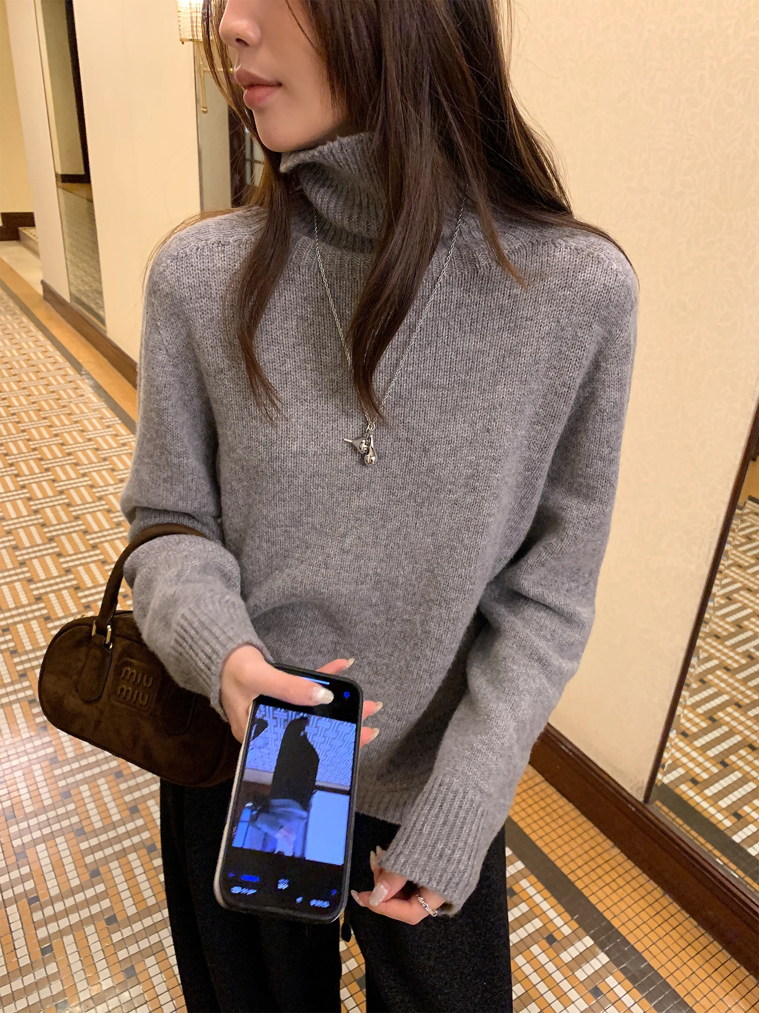 

A Cloud Soft Luxury 00% Wool Sl High Ne Knitted Sweater Thi Warm Base Layer Winter Women's Faion Loose Fit Sol...