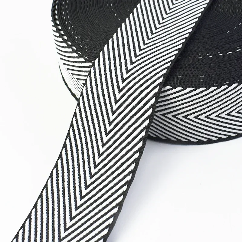 10 Meter 10–38 mm schwarz-weiße Jacquard-Gurtband, dekorative Bänder für Kleidung, Taschen, Gurt, Gürtel, Band, DIY-Nähzubehör