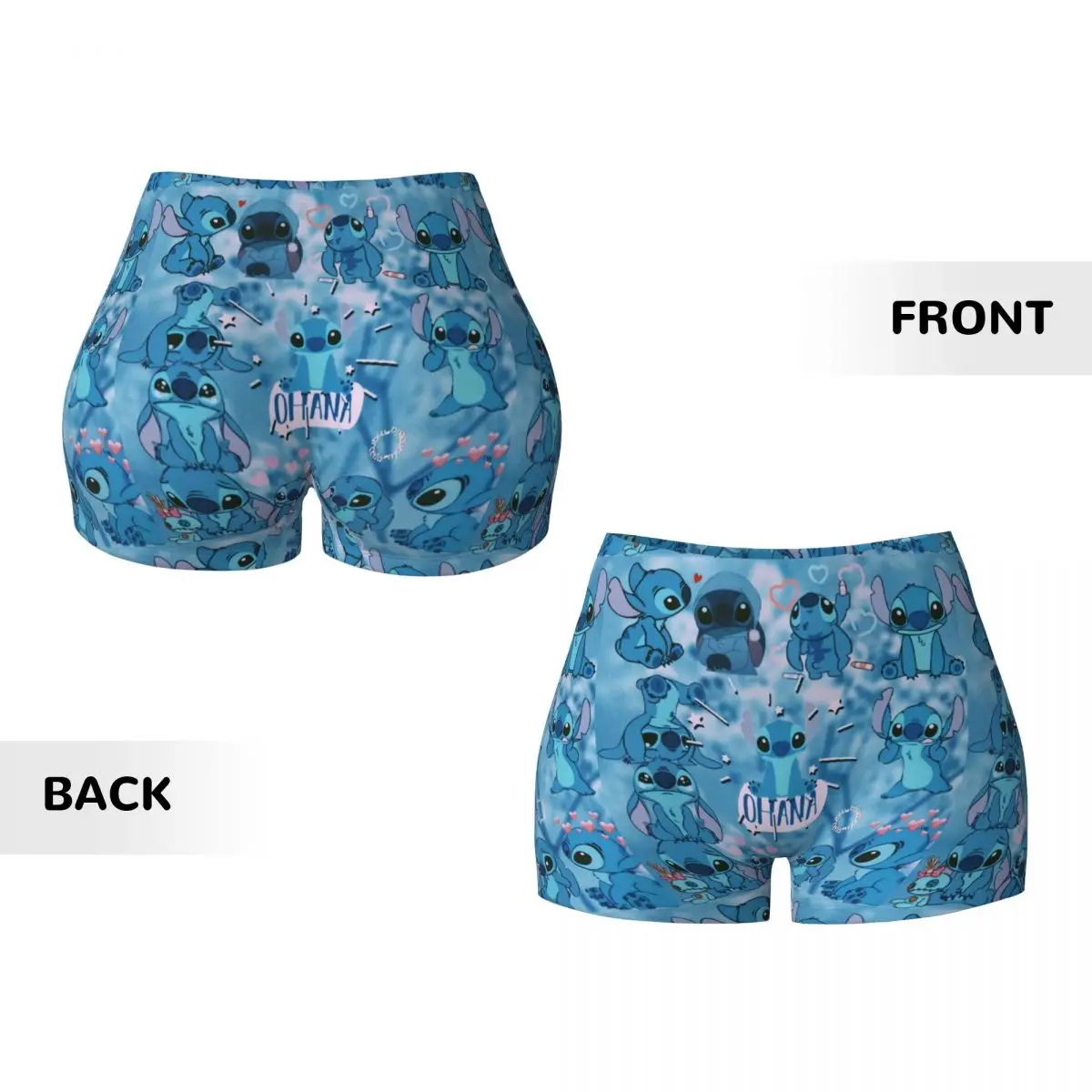 Custom Stitch Ohana Cartoon Gym Biker Running Shorts Women\'s Workout Yoga Shorts