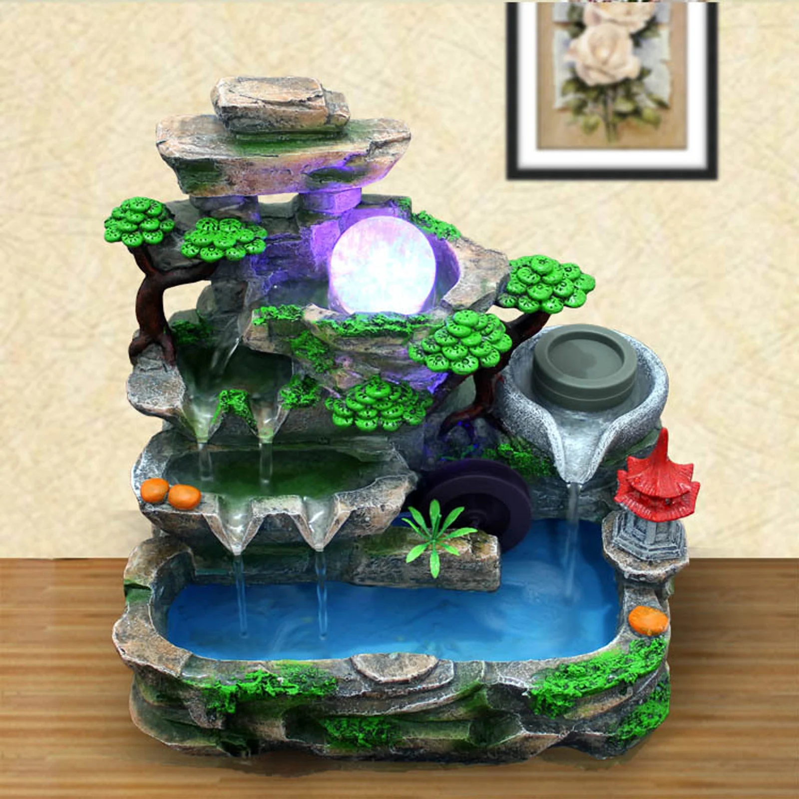 Tabletop Ornament Rockery Waterfall Atomizing Humidifier LED Light Desk Decor Bonsai Decoration Resin Figurines & Miniatures