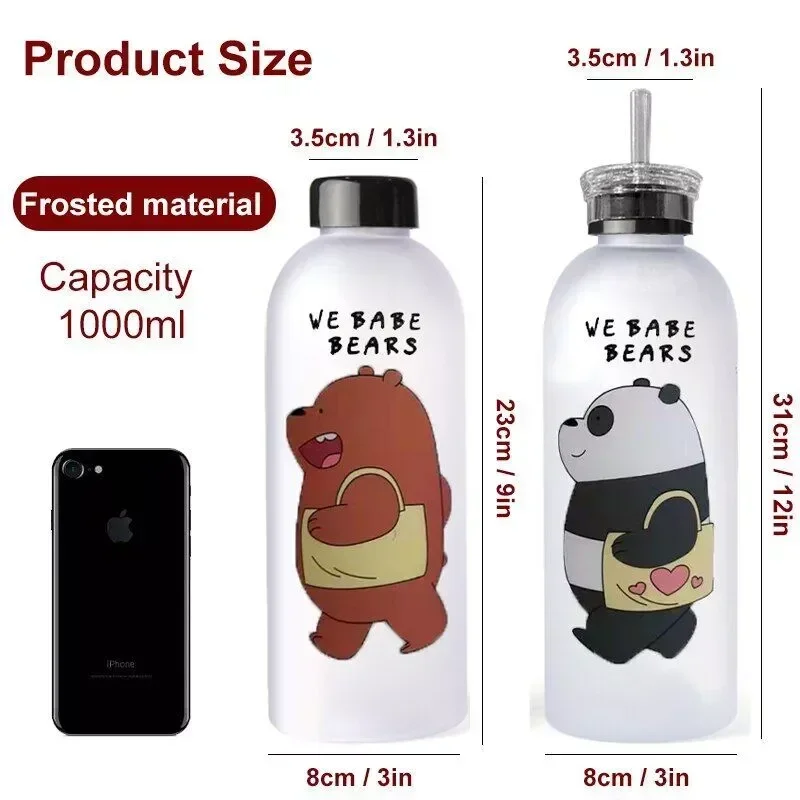 1000ml Cartoon Panda Water Bottle Cute Bear Frosted Straw Mug Large Capacity Plastic Cup BPA Free Portable Outdoor Sports Cups