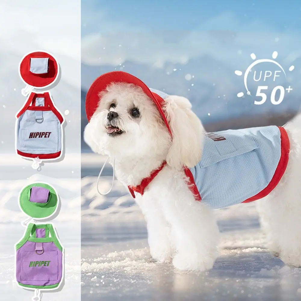 

Summer Thin Outdoor Pet Sun Wear Sleeveless Breathable Pet Short T-Shirt with Hat Adjustable Ice Bag Cooler Dog Pullover