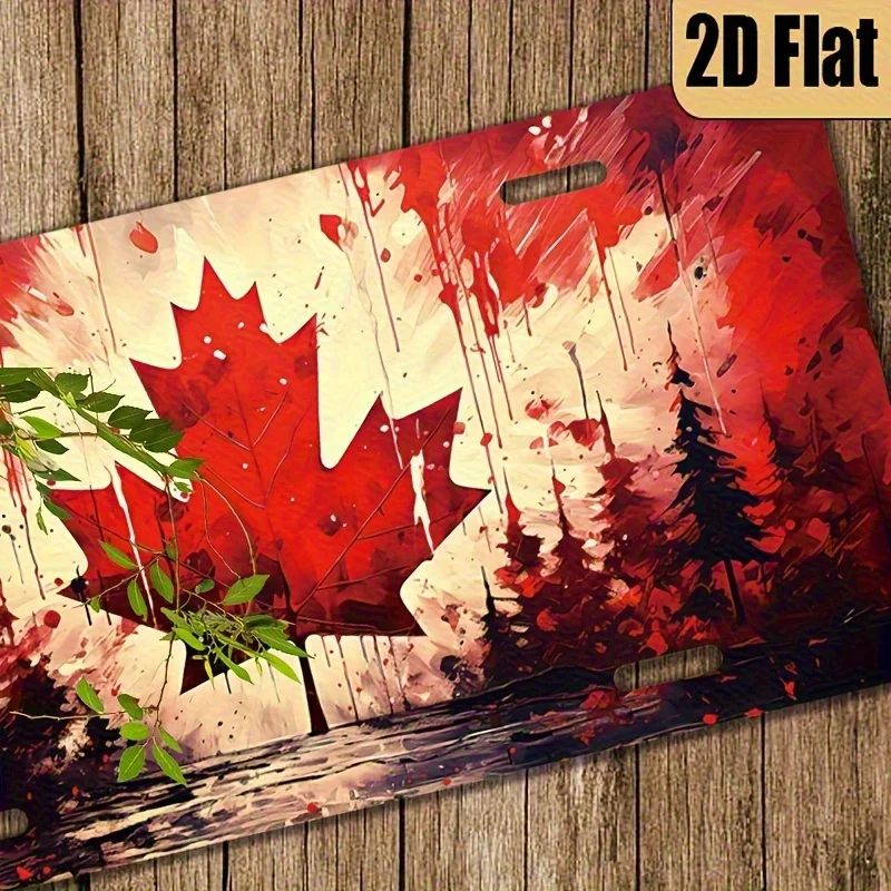 مسطح ثنائي الأبعاد، 1 علامة معدنية من أوراق الخشب الأحمر الكندي ديكور حائط وطني، سطح مصقول، فن رسم متين ثنائي الأبعاد #6