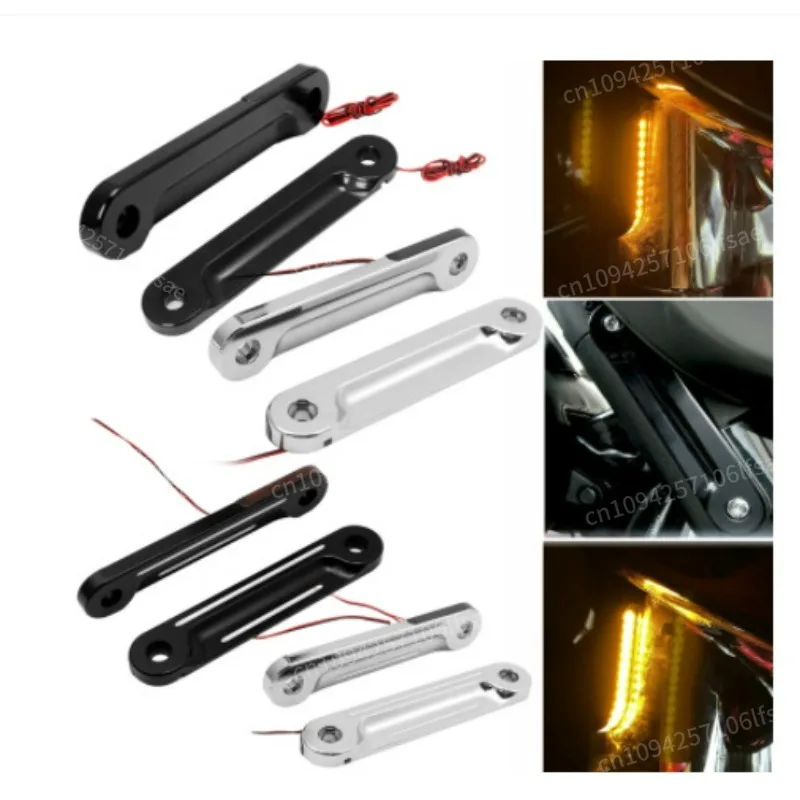 

For Harley Touring Electra Street Glide Road King Black Motorcycle Aluminum Front LED Flush Fork Turn Signals Light Brackets
