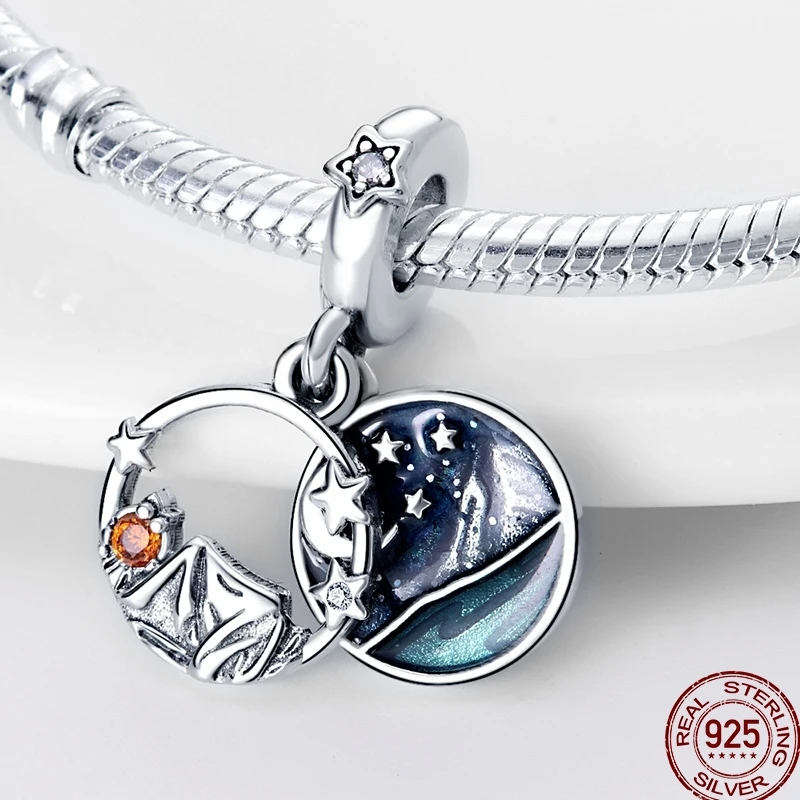 925 Sterling Silver Blue Mountains Airplane Stars Moon Blessing Charm Beads Suitable For Pandora 925 Original Bracelet Diy