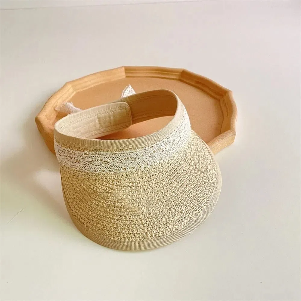 

New Summer Baby Straw Caps Korean Beach Bow Lace Straw Hat Wide Brim Empty Top Children Sun Hat Travel
