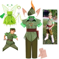 Kids Halloween Ball Party Cosplay Costume Children Peter Pan Masquerade Boys Top Pants Suits Kids Fancy Funny Tinkerbell Clothes