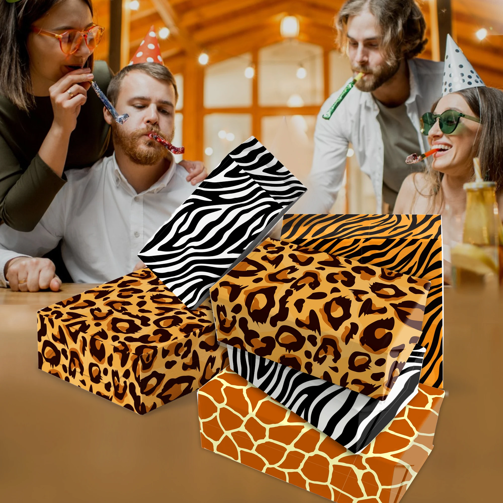 12pcs Jungle Animals Party Gifts Box Wrapping Crafts Paper Birthday Leopard Zebra Stripe Decorative Packing Paper Party Supplies
