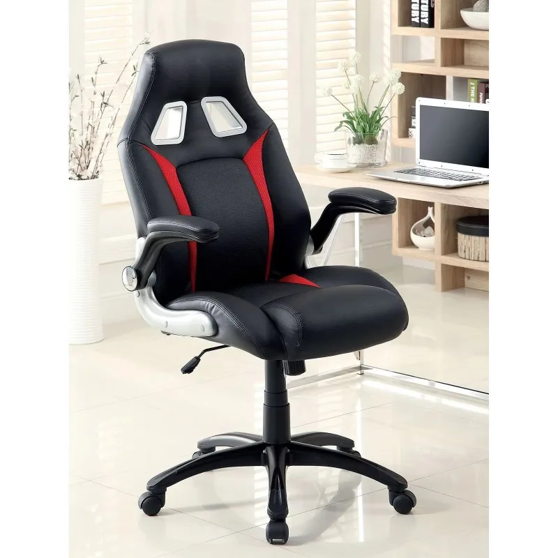 Black and red upholstered office chair Comfortable adjustable game chair for relaxing padded work seat