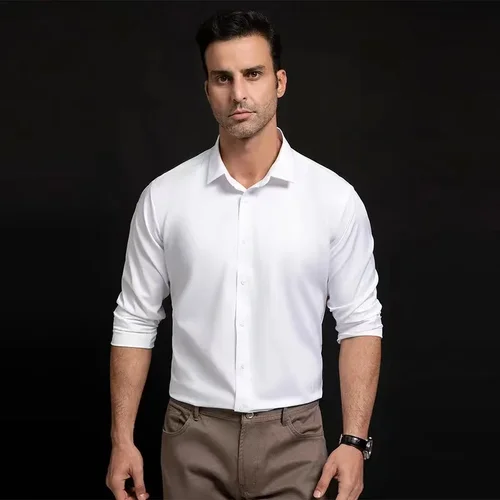 Imagen 2 del producto Camisas de negocios de talla grande 5XL para hombre, Camisa ajustada de manga larga sin arrugas para otoño, Top blanco Formal Social para boda y oficina