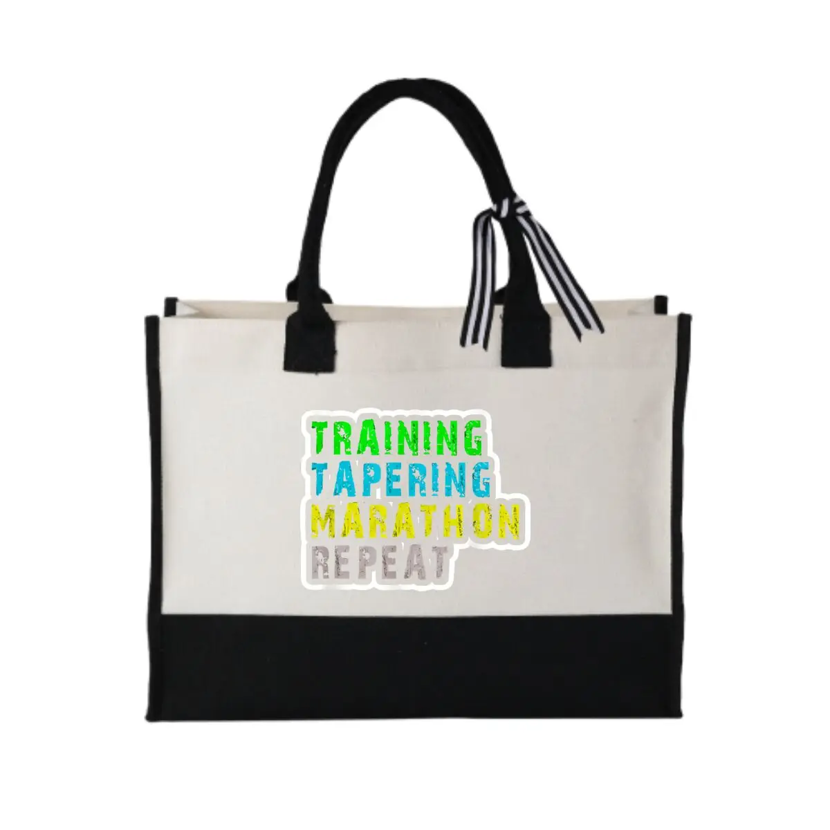 

Marathon Training Cycle Themed Text Design Foldable Patchwork Canvas Tote for Hiking Trail Snacks