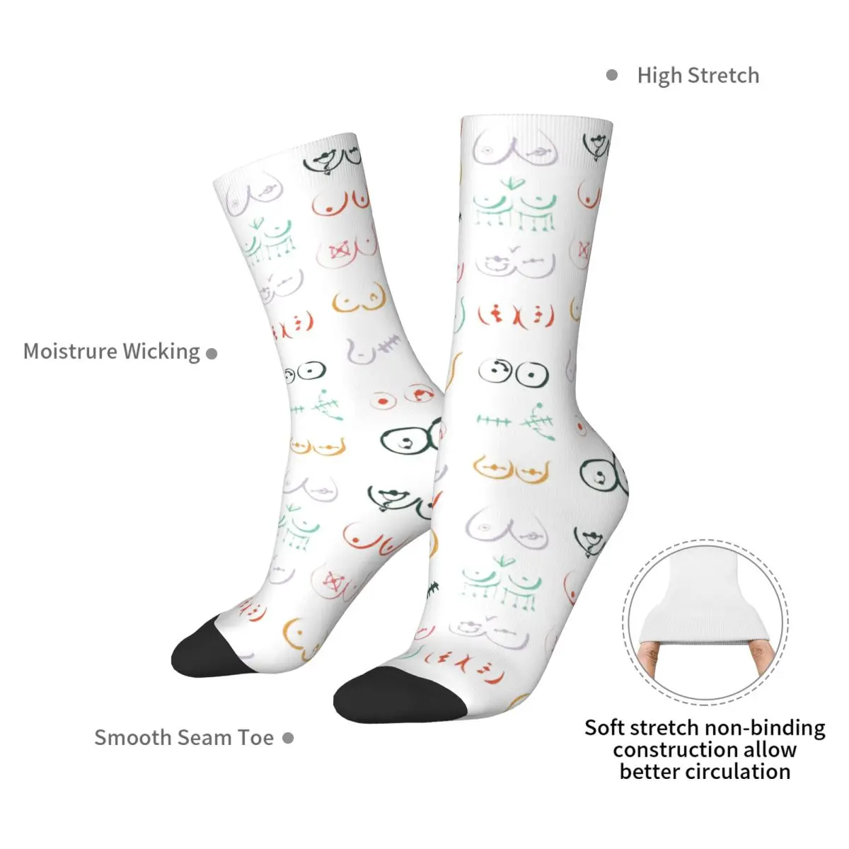 Meias de desenho de piercing de peitos pastel harajuku meias super macias durante toda a temporada meias longas acessórios para presentes de natal unissex