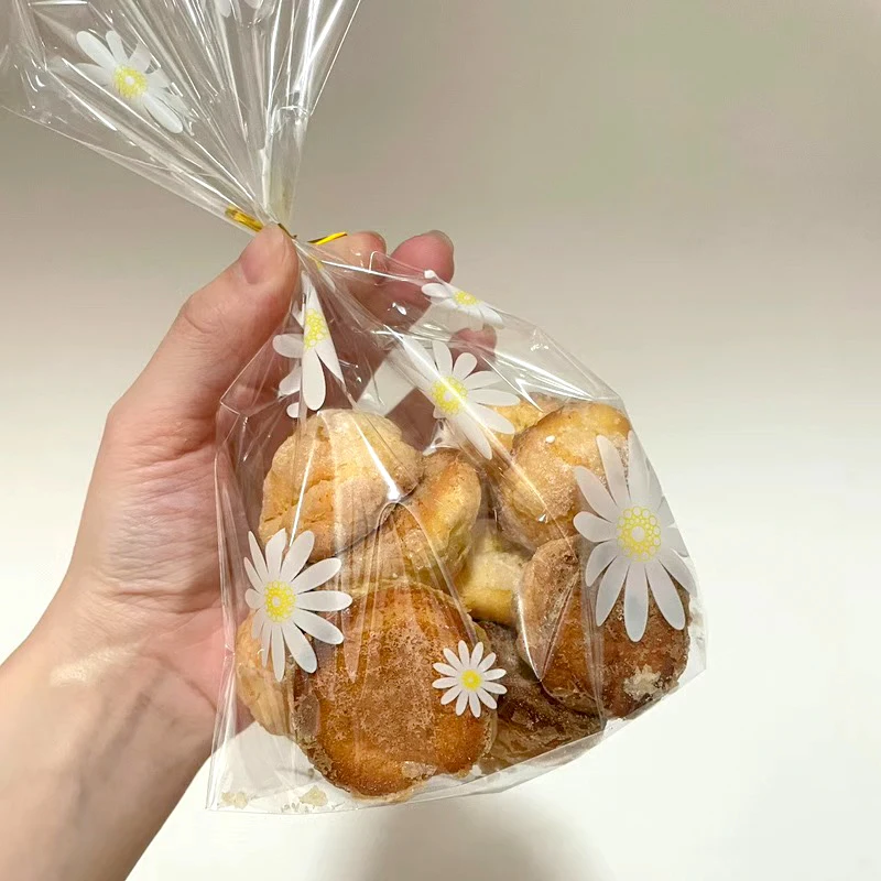 100/50PCS Daisy Candy Cookies Plastic Bags Transparent Baking Biscuits Gifts Packaging Bag For Wedding Birthday Party Decoration