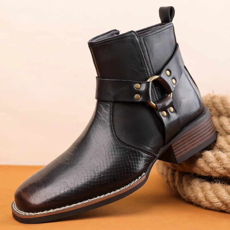 Botas Chelsea de estilo punk rock para hombre, de talla grande, en color negro y marrón, tipo cowboy, hechas de cuero natural, diseño elegante, botas de caña alta para hombre.