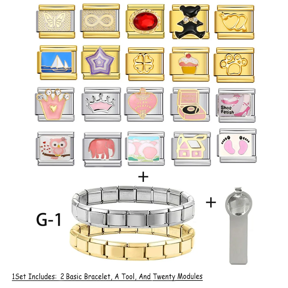 

Fashion Gift Italian Charm Bracelets Set with Basic Chain Tool 9mm Modular Stainless Steel Link DIY Making Jewelry Pack