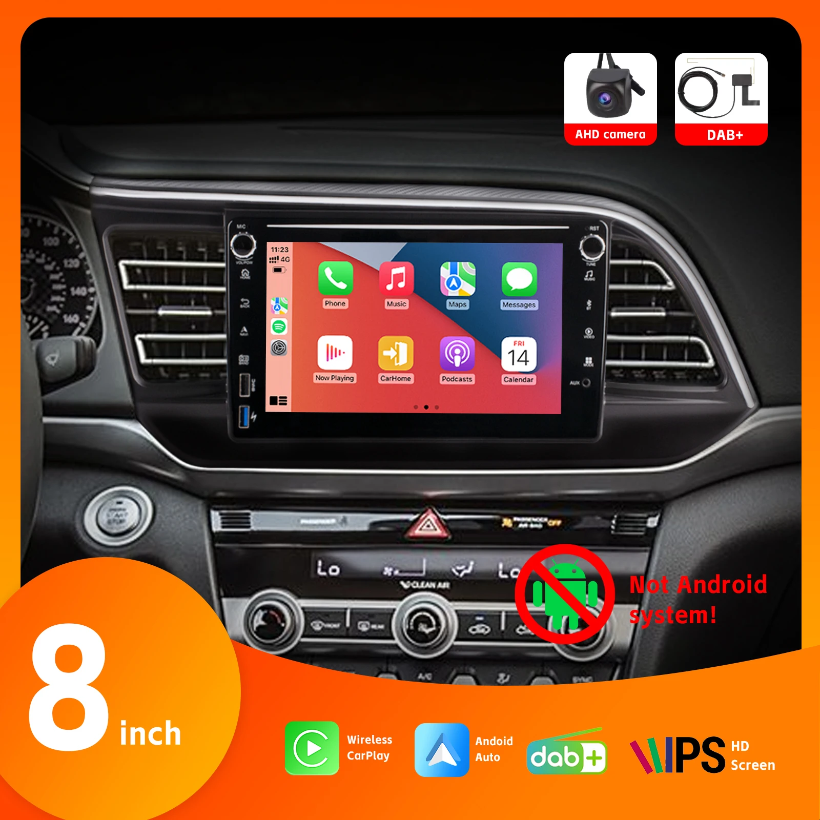 

8" Car Radio with IPS Touch Screen DAB+ Wireless Carplay AHD Rear View Camera Android Auto BT SWC for Hyundai Elantra 2016-2019