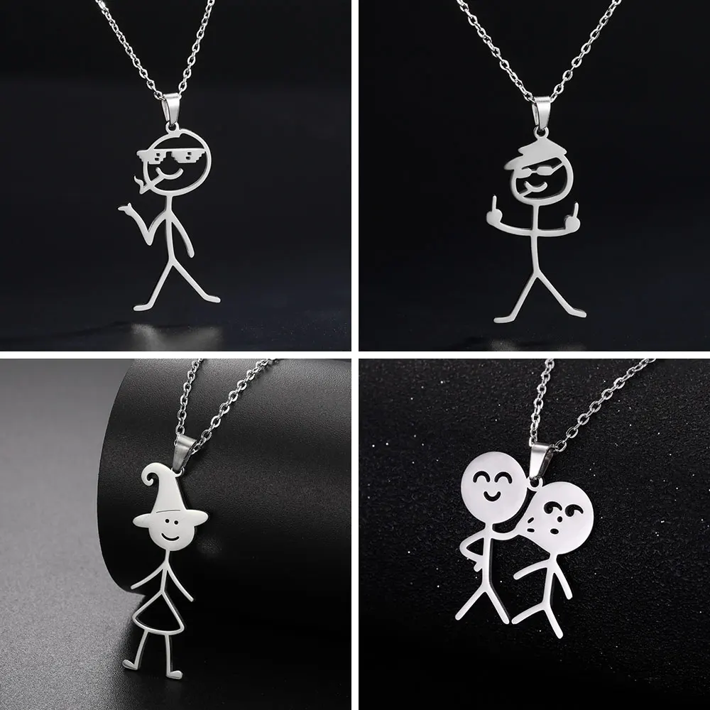 Lucktune Funny Doodle Stickman uśmiechnięta twarz naszyjnik ze stali nierdzewnej Hip Hop środkowy palec naszyjnik dla kobiet biżuteria na prezent