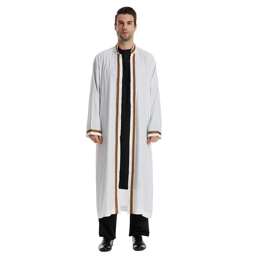 Dubai Saudi Moslim Mannen Open Abaya Kimono Jurken Kalkoen Eid Ramadan Islamic Kaftan Arabische Lange Gewaad Kaftan Jubba Thobe Kleding