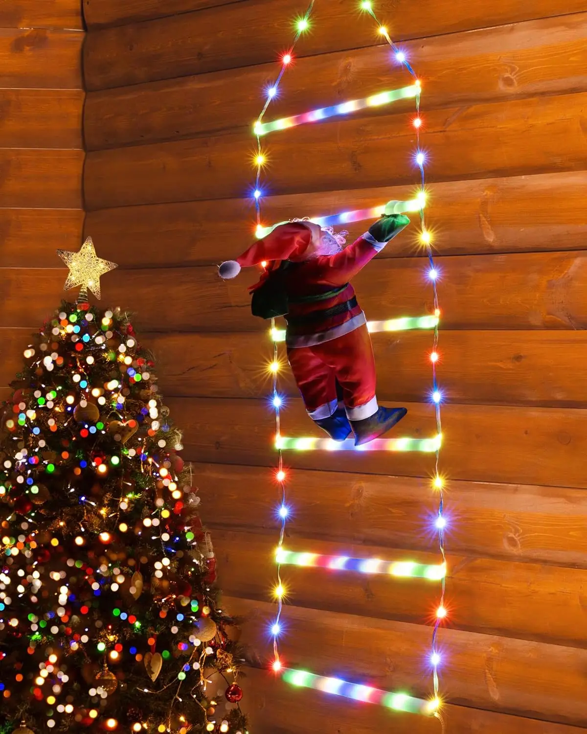 زينة عيد الميلاد أضواء سلم LED مع تسلق سانتا كلوز - أضواء زينة عيد الميلاد في الهواء الطلق