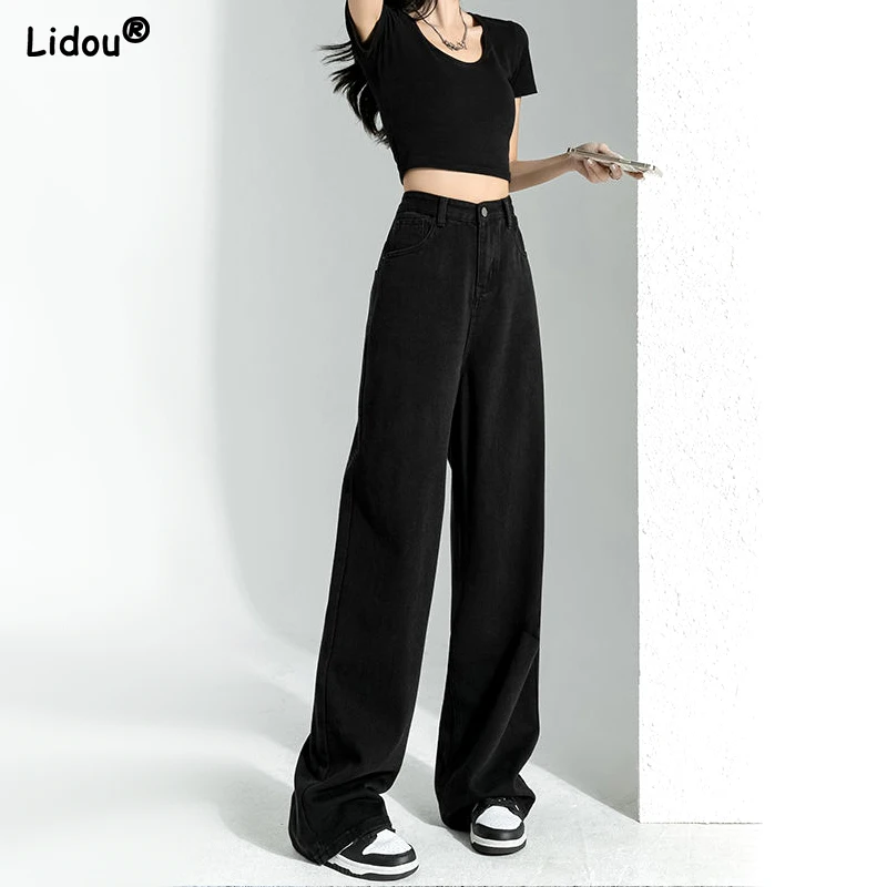 

Women's Clothing Pockets Sweet Loose Button Solid Zipper Hole Young Style Spring Summer Thin Streetwear Casual Wide Leg Pants