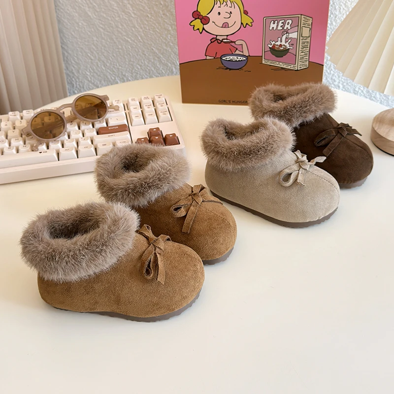 Autumn Winter Baby Girls Snow Boots Children Princess Shoes Infant Toddler Shoes Outdoor Anti-slip Soft Sole Kids Plush Boots