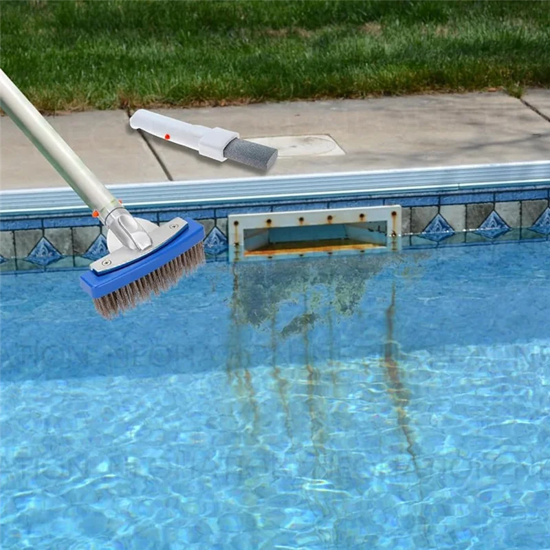 AT05-Pool Pumice Stone And 5 Inch Stainless Steel Pool Brush Kit To Reomve Erase Rust Stain Spot In Concrete Plaster Pool Spa