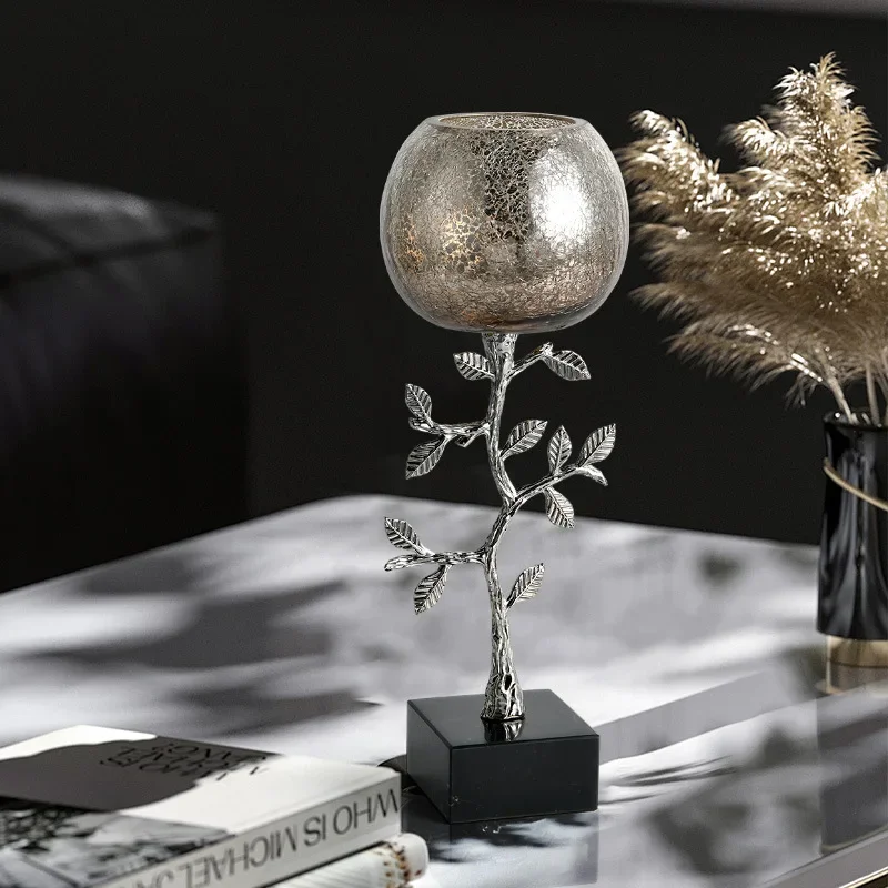 Modern simple stainless steel alloy fortune tree candlestick ornament model room dining table side cabinet wedding layout props