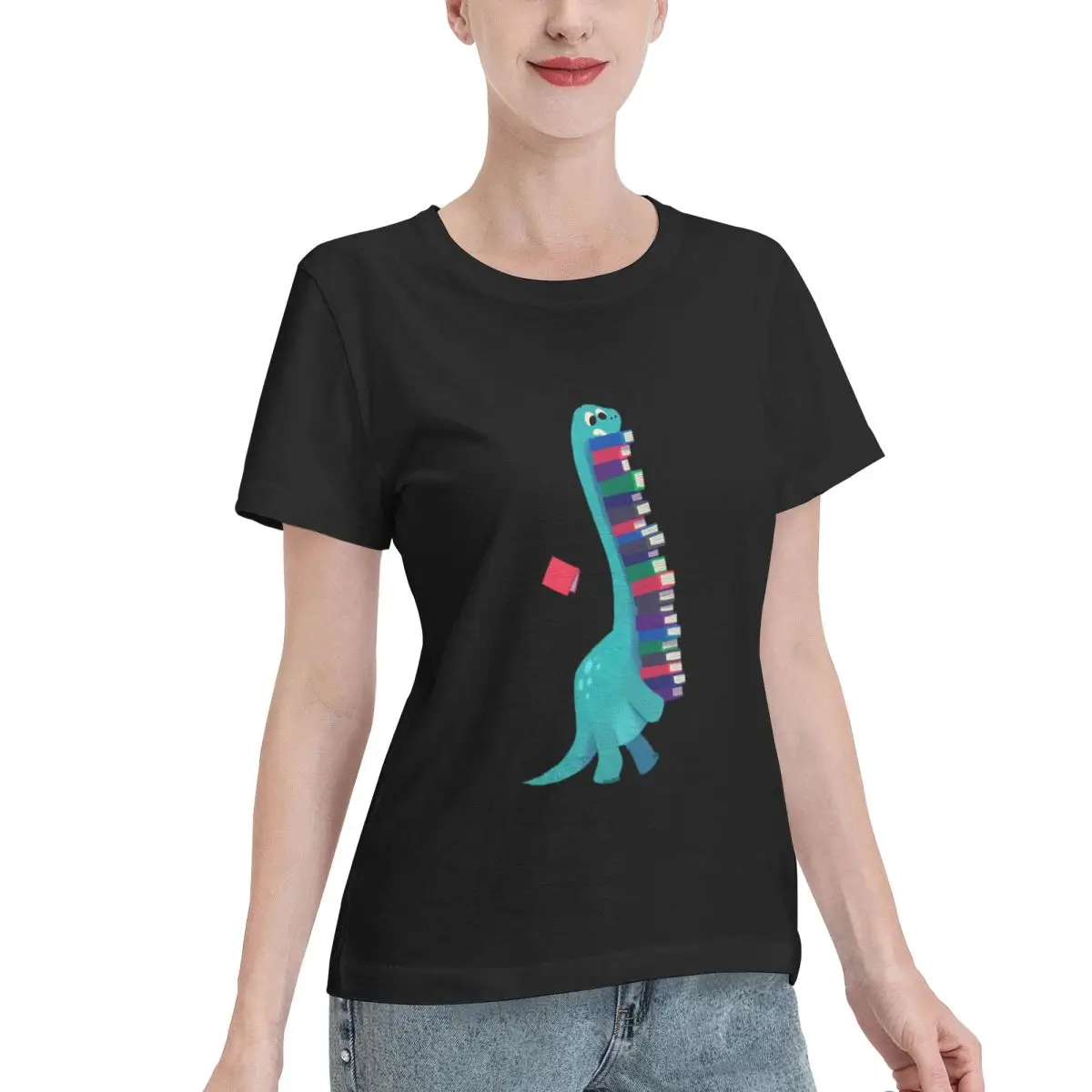 Wardrobe Essential BOOK DINOSAURS 01 Boxy Women's T-shirt Sweet Summer Women Top