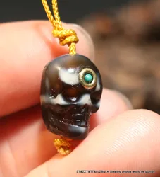 Treasure Magic LKbrother Energy Tibetan old Agate skull Carving dZi Bead Pendant Amulet Talisman