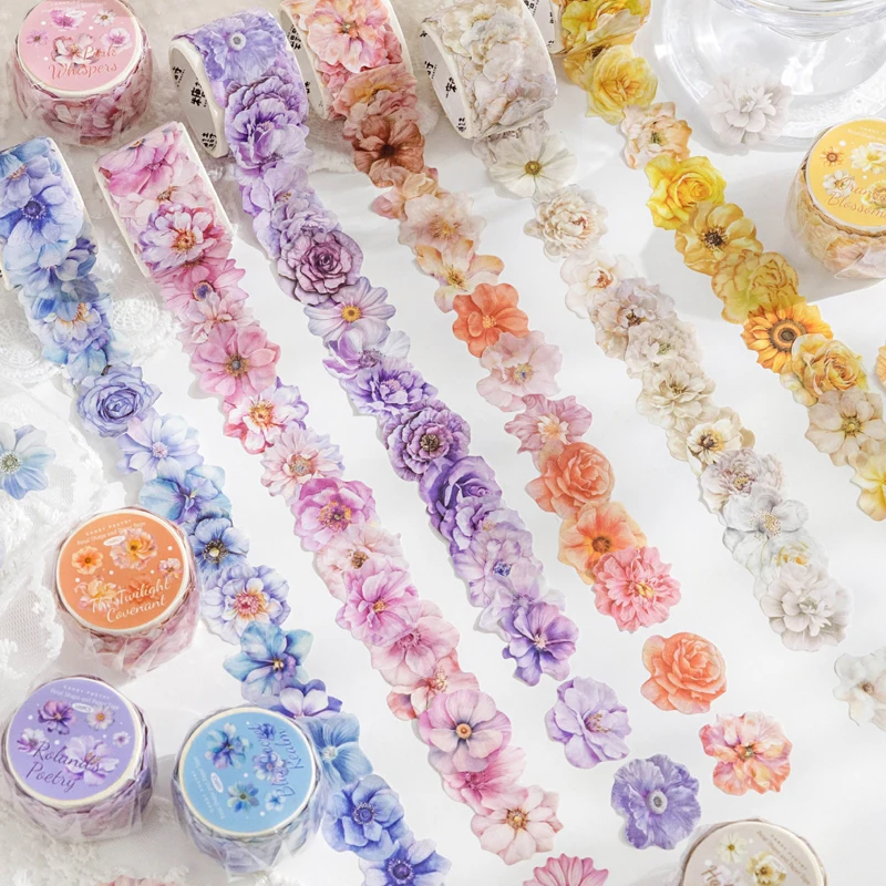 

200Cm/roll Sticker Tape Flower Letter Series Wave Rose Hibiscus Flower Pattern Handbook Mobile Phone Case And Other Decorations