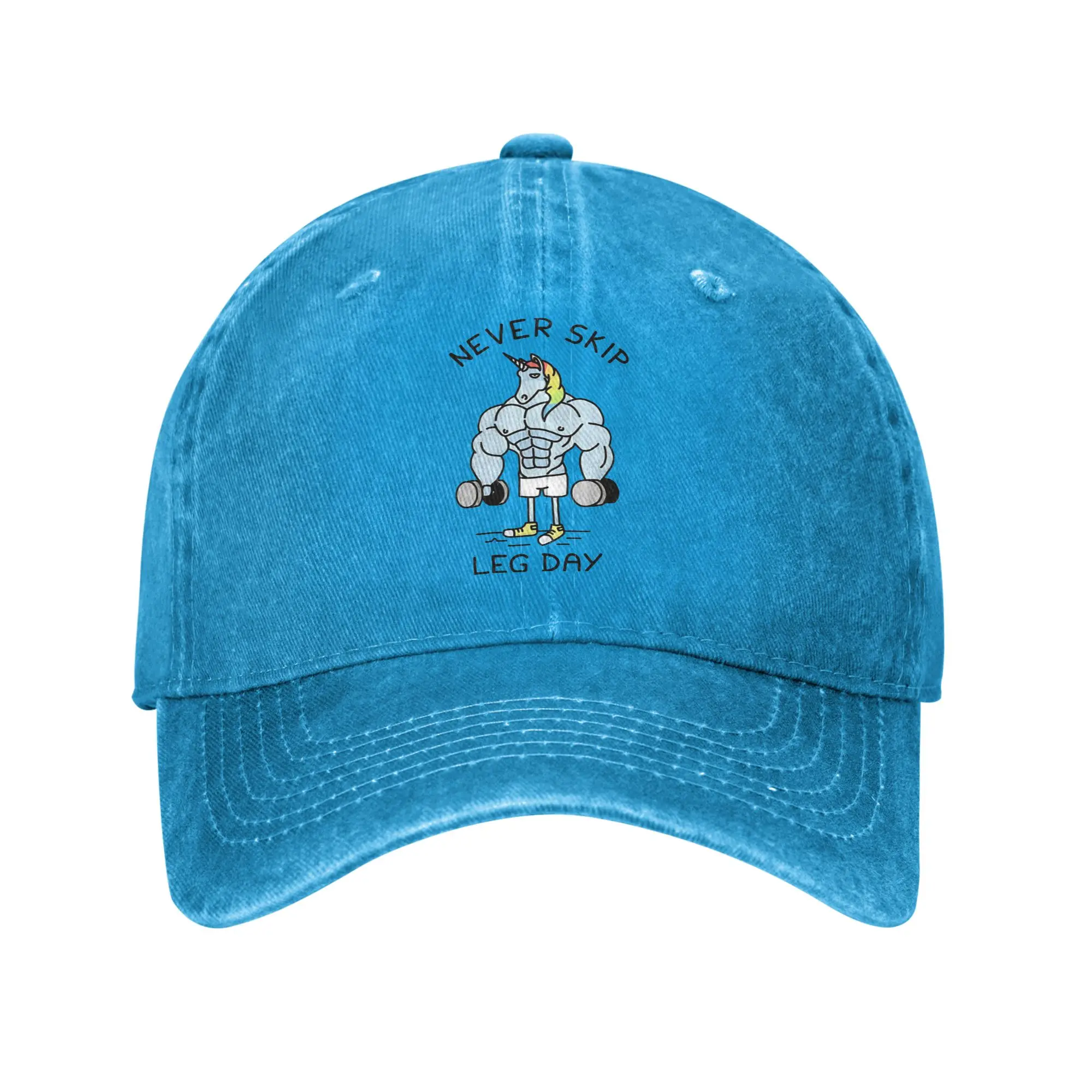 Vintage Fantasy Unicorn Never Skip Leg Day  Baseball Caps Unisex Distressed Denim Headwear  Travel Adjustable Fit Hats Cap