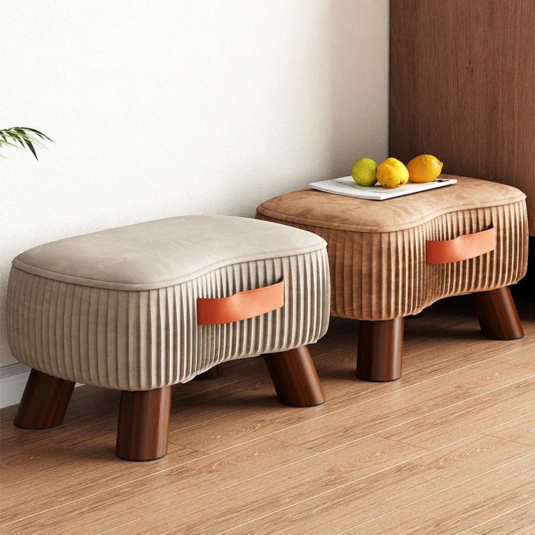 

Living Room Small Shoe Stool Portable Household Wood Shoe Simple Fabric Low Stool For Hallway Home Furniture