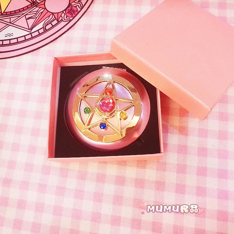 Anime  Sailor Moon Makeup Mirror Cute Figure Tsukino Usagi Magic Stick Crystal Folding Double Sided Mirror Girl Festival Gifts