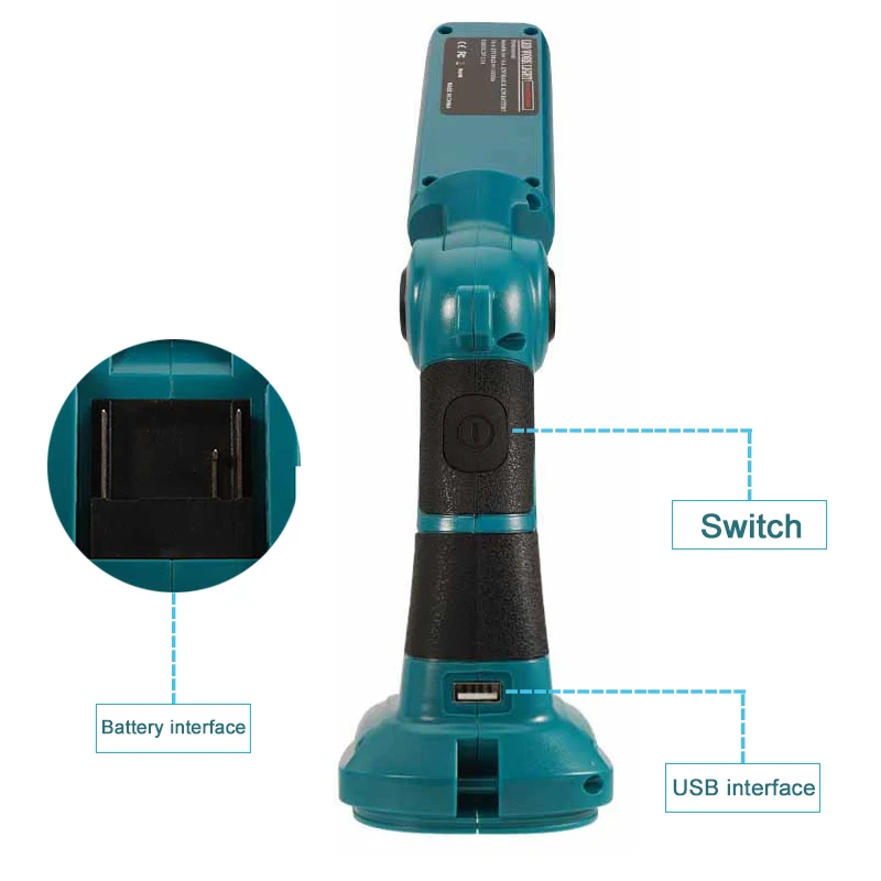 يده LED ضوء العمل مصباح يدوي محمول في الهواء الطلق ضوء لماكيتا/ديوالت/ميلووكي/بوش/ريوبي 18 فولت بطارية ليثيوم أيون أداة الخفيفة