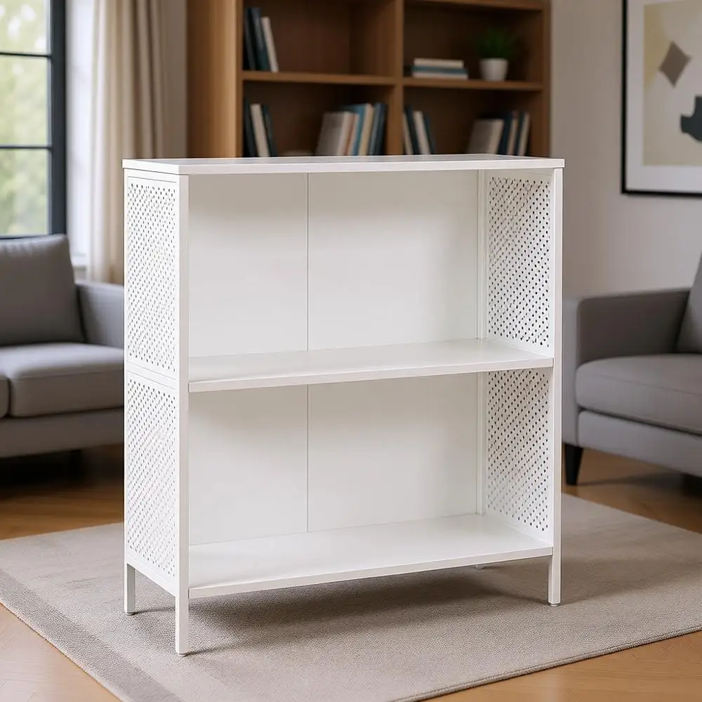 

Contemporary White Bookcase with 2 Shelves for Home Furnishings and Storage