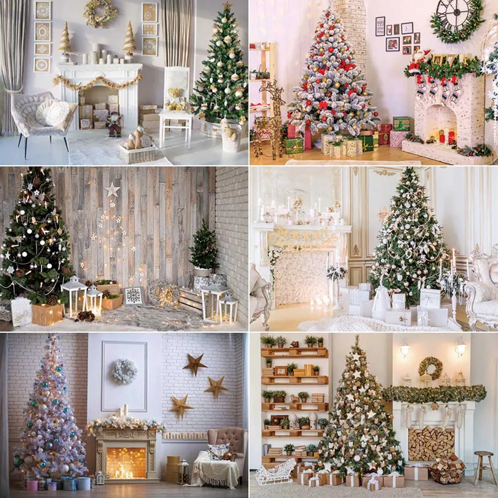 MOON.QG 2025 Christmas Photography Backdrop Xmas Tree Fireplace Home Decoration Background Children Party Photo Studio Back Drop