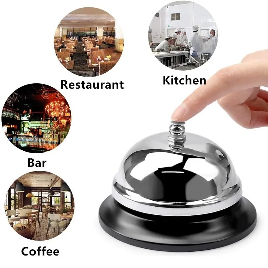 4Pcs Small Silver Stainless Steel Call Bells Desktop Ring Bell For Kitchen Bar Counter Restaurant Reception Household Accessory