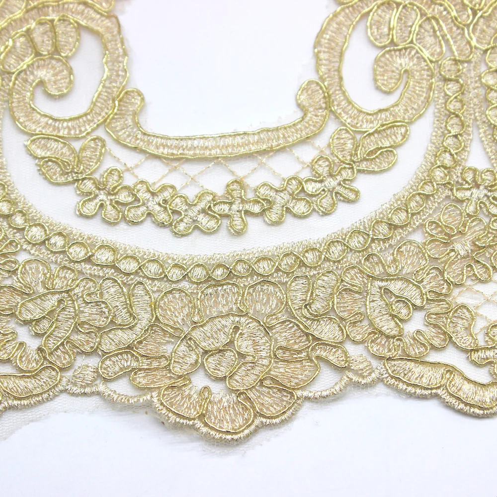 1 Yard Gold Embroidery Lace Appliqued Champagne Gold Lace Trims Light Tulle Lace Fabric Scalloped Bridal Sashes 23-31CM