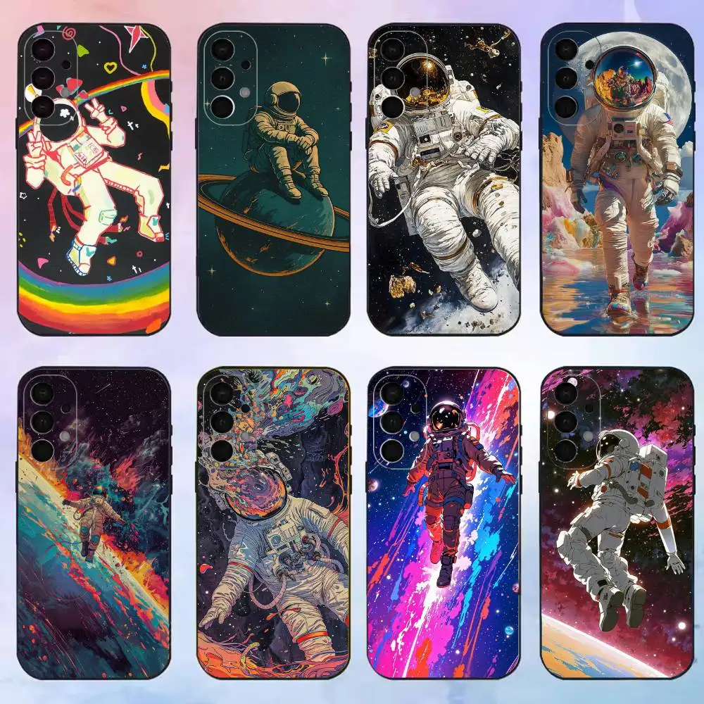 Space Astronaut phone Case For Samsung S25,24,21,22,23,30,Ultra,20,Plus,Fe,Lite,Note Black Cover