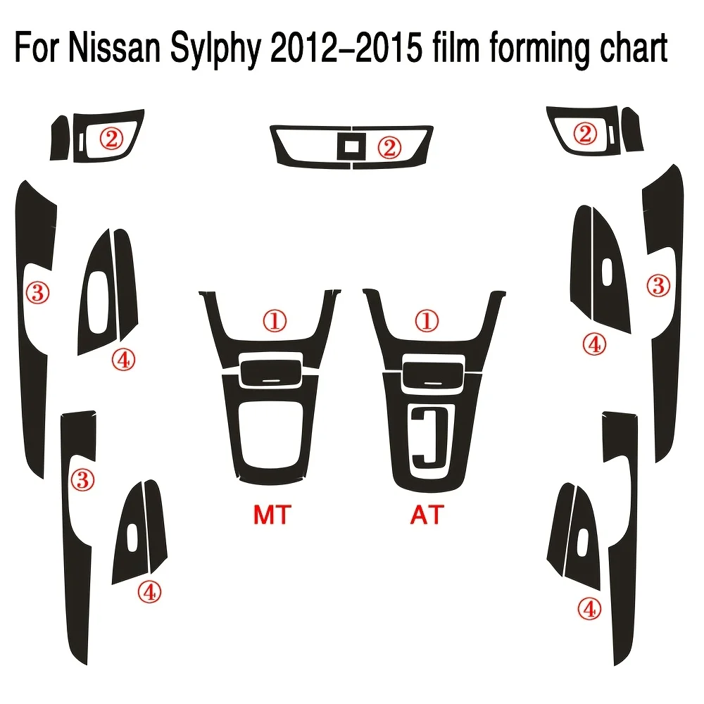 For Nissan Sylphy Sentra B17 2012-2015 Interior Central Control Panel Door Handle Carbon Fiber Protective Film Car Accessorie