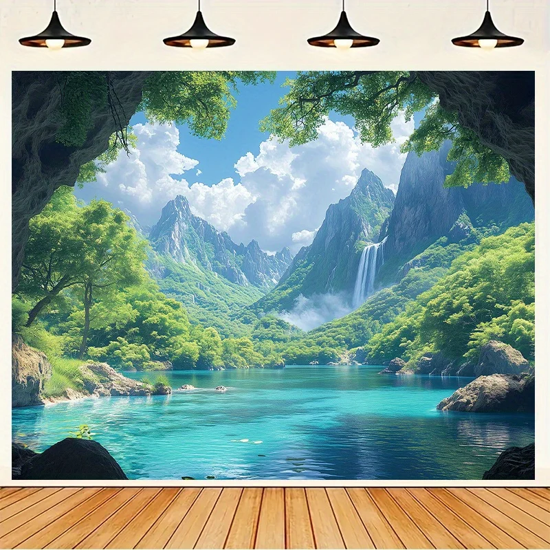 1 Stück, 2D flacher, tropischer Wasserfall-Hintergrund – Wanddekoration für Wohnzimmer, Schlafzimmer, Party-Hintergrund, Fotografie, wsj – Detail 5