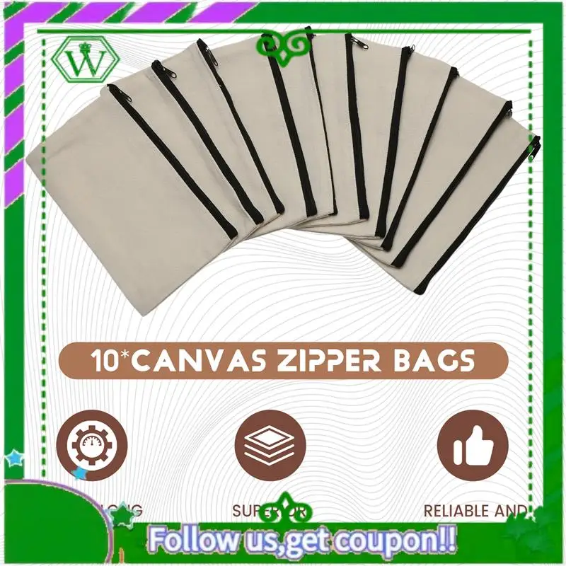 

Reliable-10Pcs Canvas Makeup Bags Canvas Zipper Pouch Bags Pencil Case Blank DIY Craft Bags Cosmetic Pouch For Travel DIY Craft