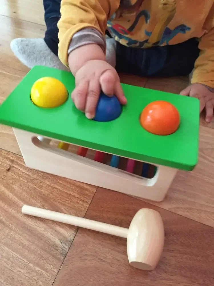 Bola de golpe de sonido de madera para bebé, instrumentos de percusión, martillo y golpe, Banco de música, regalo para niños