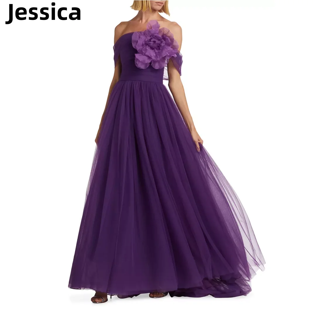 

Jessica Handmade 3D Flowers Prom Dresses Sweetheart Purple Tulle Evening Dress فساتين السهرة Miss Wedding Party Dress