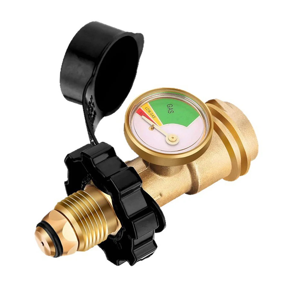Brass Gas Connector POL Converter Camping Integrated Pressure Gauge Quick-connect Fitting Gas Level Visibility Tool
