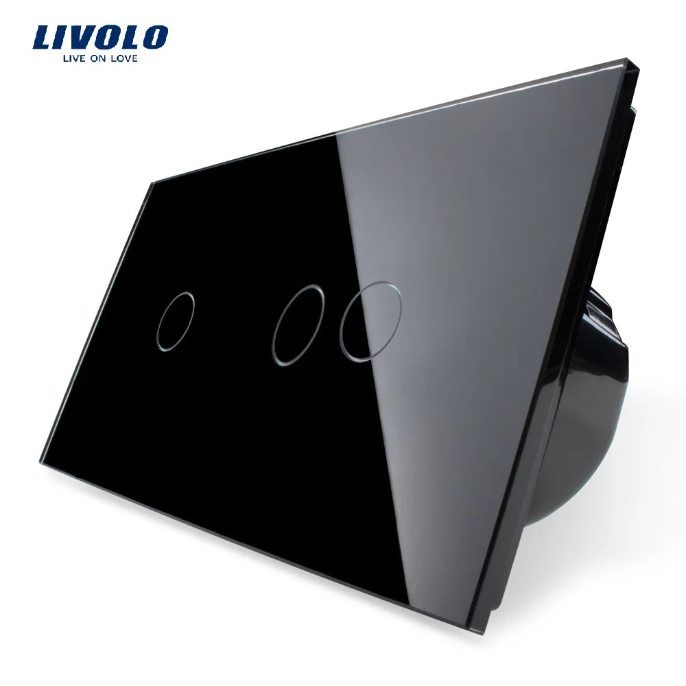 Livolo Touch Light Switch, Tempered Crystal Glass,1 And 2 Gang 110-250V 5A VL-C701+C702-11 EU Standard for Smart Life