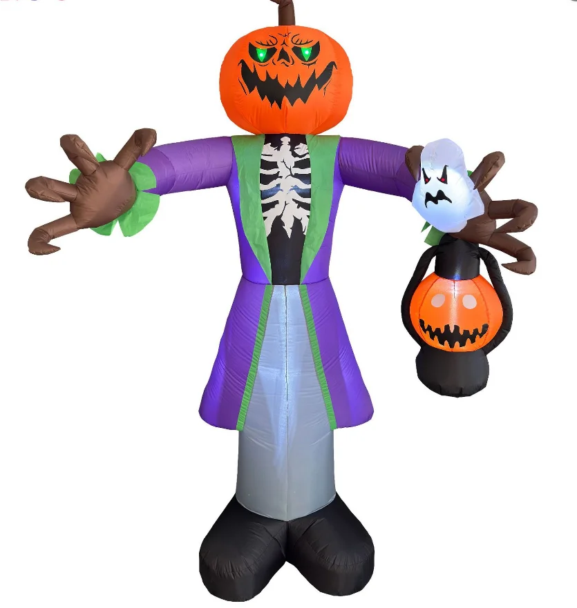2.4m  Lighted Halloween Inflatable Pumpkin Zombie, Giant Outdoor Yard Decor